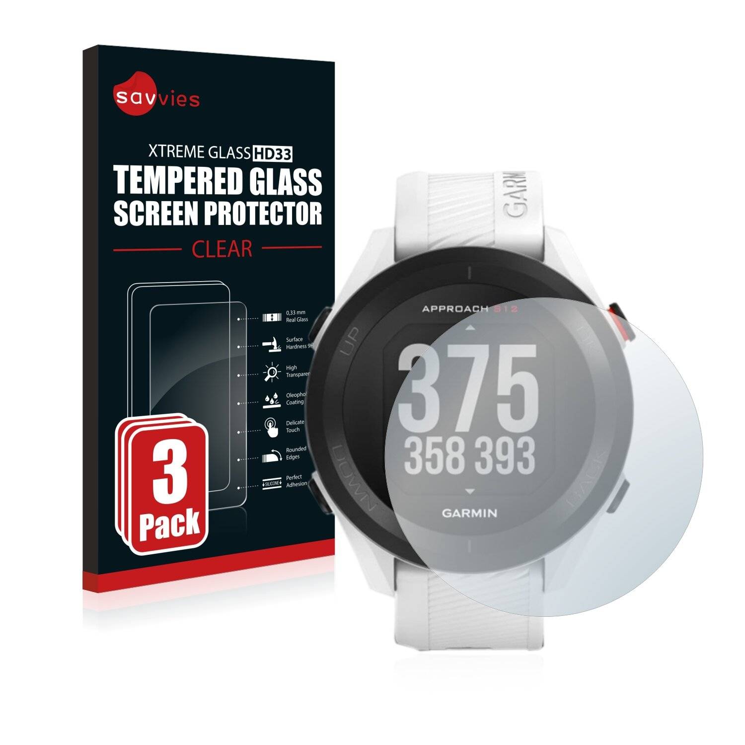 3x Savvies HD33 Clear Schutzglas für Garmin Approach