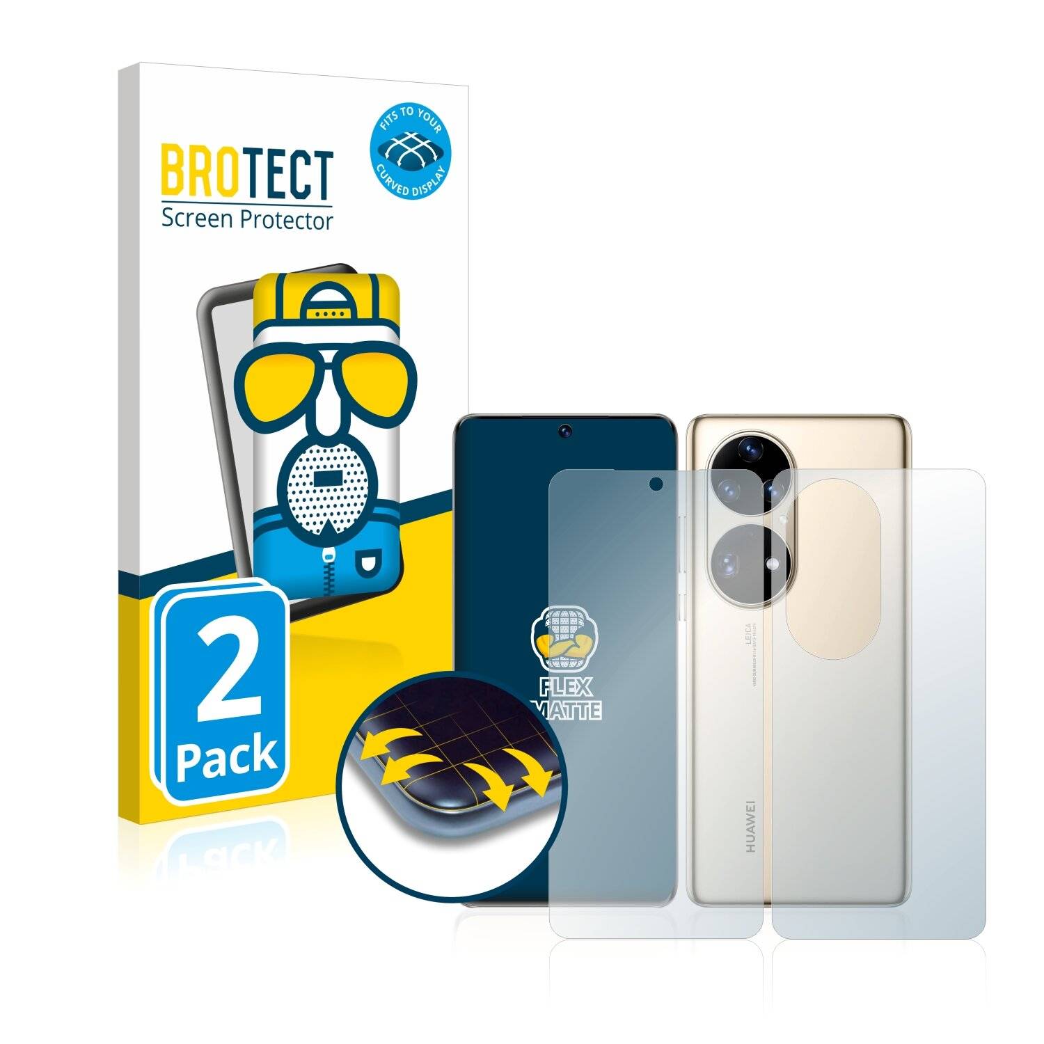 2x BROTECT Flex Matte Full-Cover Displayschutzfolie für Huawei P50 Pro (Vorder +