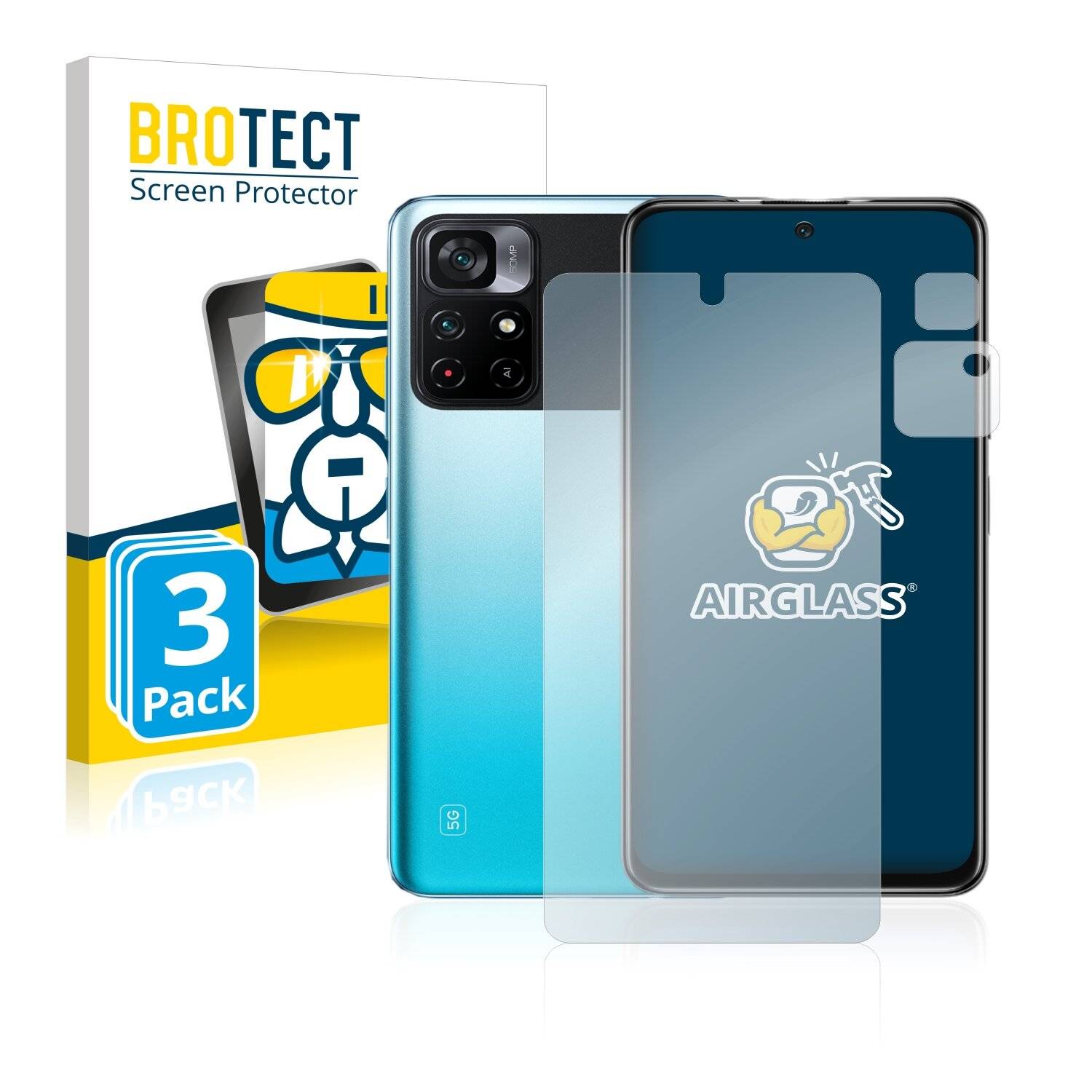 3x BROTECT AirGlass Schutzglas Folie für Xiaomi Poco M4 Pro 5G (Vorderseite +