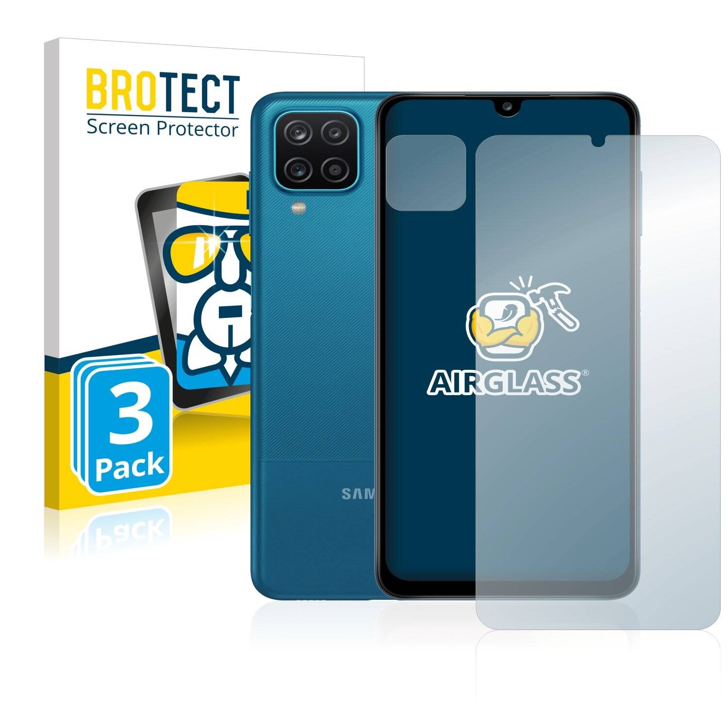 3x BROTECT AirGlass Schutzglas Folie für Samsung Galaxy A12 (Vorderseite +