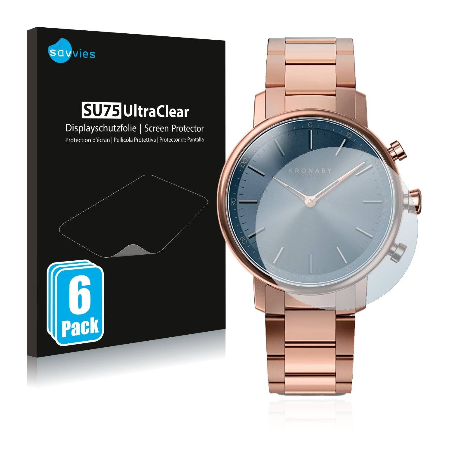 6x Savvies SU75 Displayschutzfolie für Kronaby Carat 38