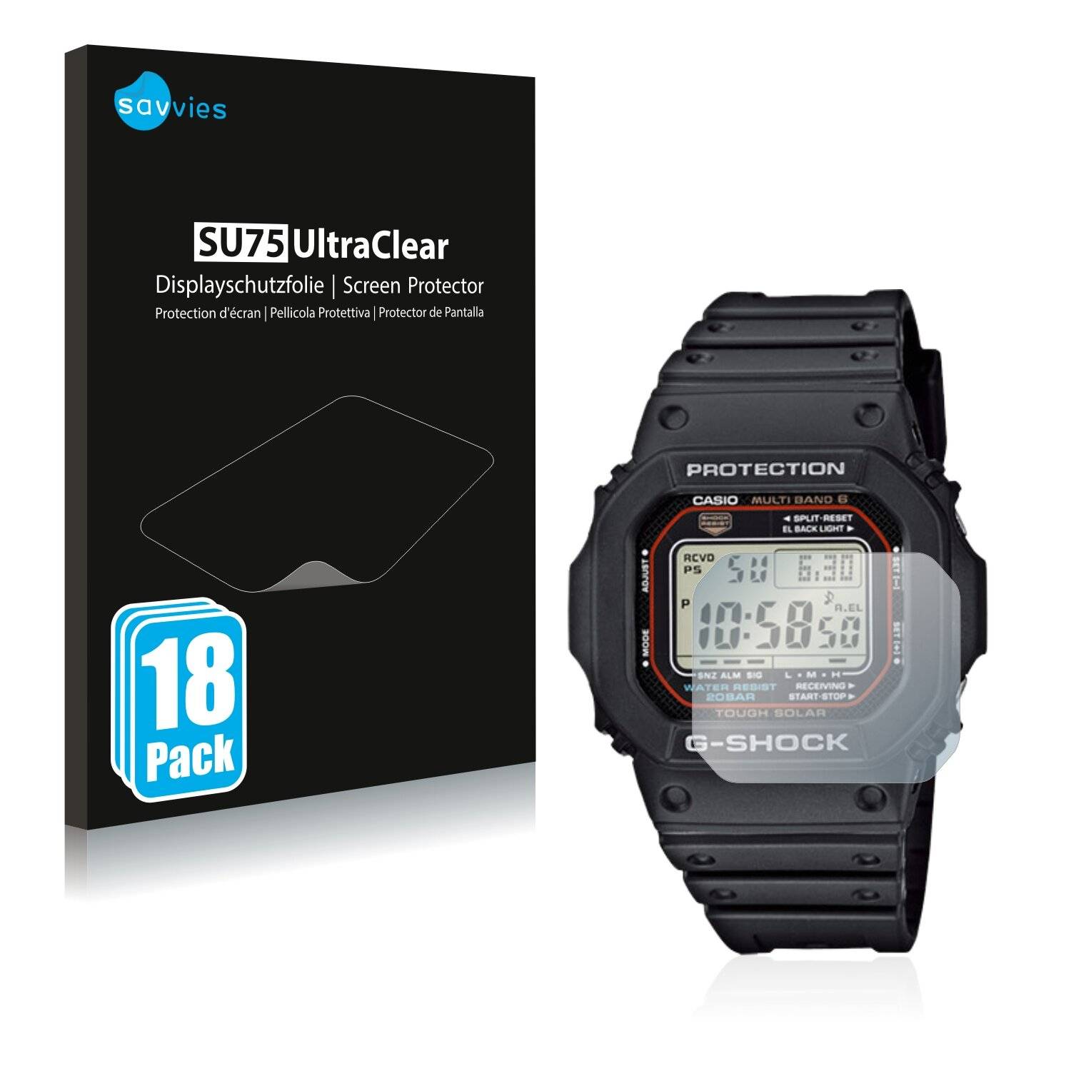 18x Savvies SU75 Displayschutzfolie für Casio G-Shock