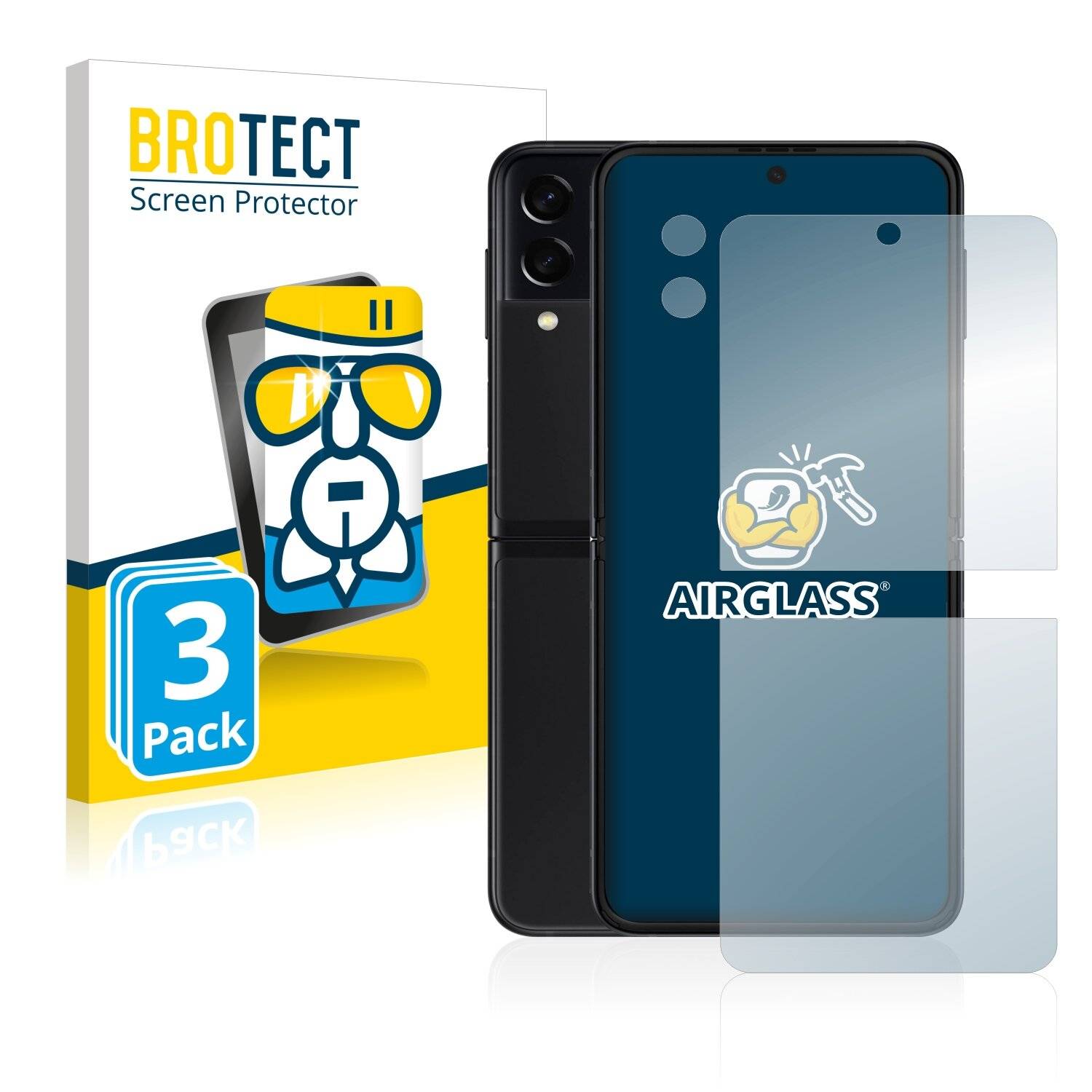 3x BROTECT AirGlass Schutzglas Folie für Samsung Galaxy Z Flip 3 5G (Vorderseite +