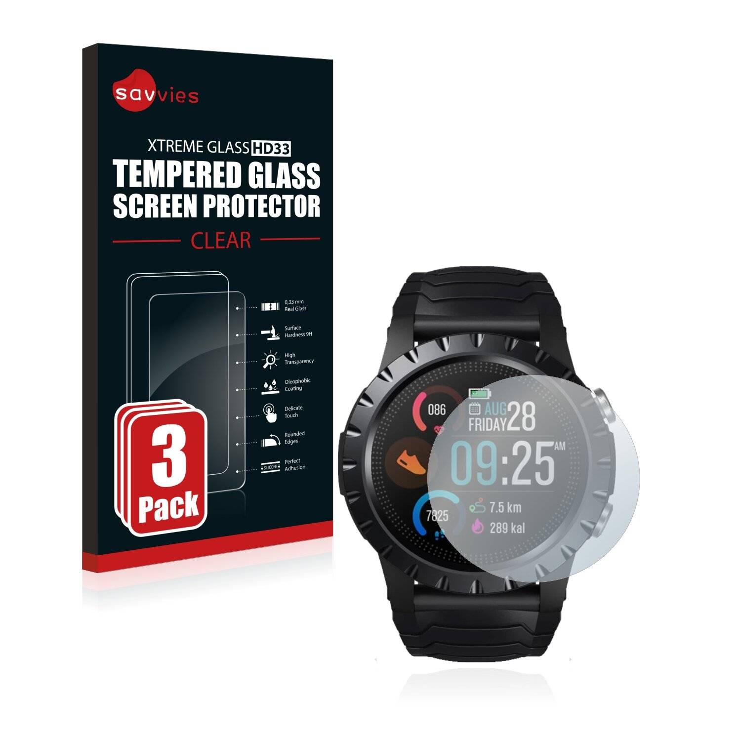 3x Savvies HD33 Clear Schutzglas für Zeblaze