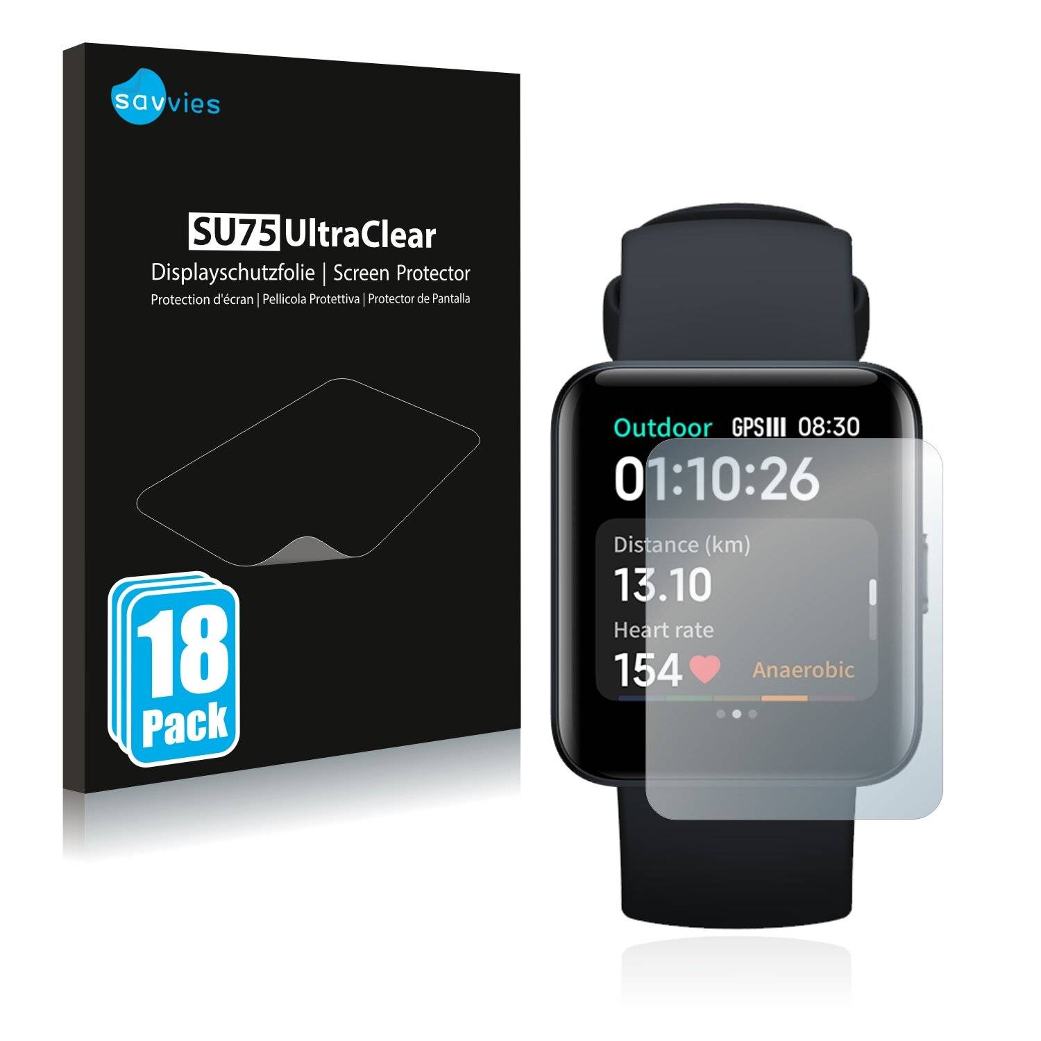 18x Savvies SU75 Displayschutzfolie für Xiaomi Redmi Watch 2