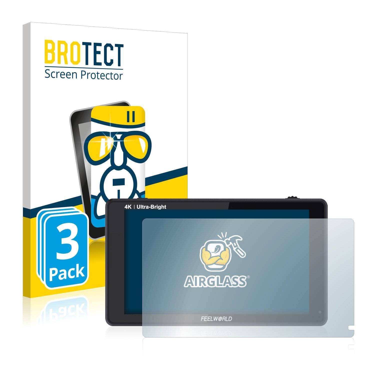 3x BROTECT AirGlass Schutzglas Folie für Feelworld LUT6