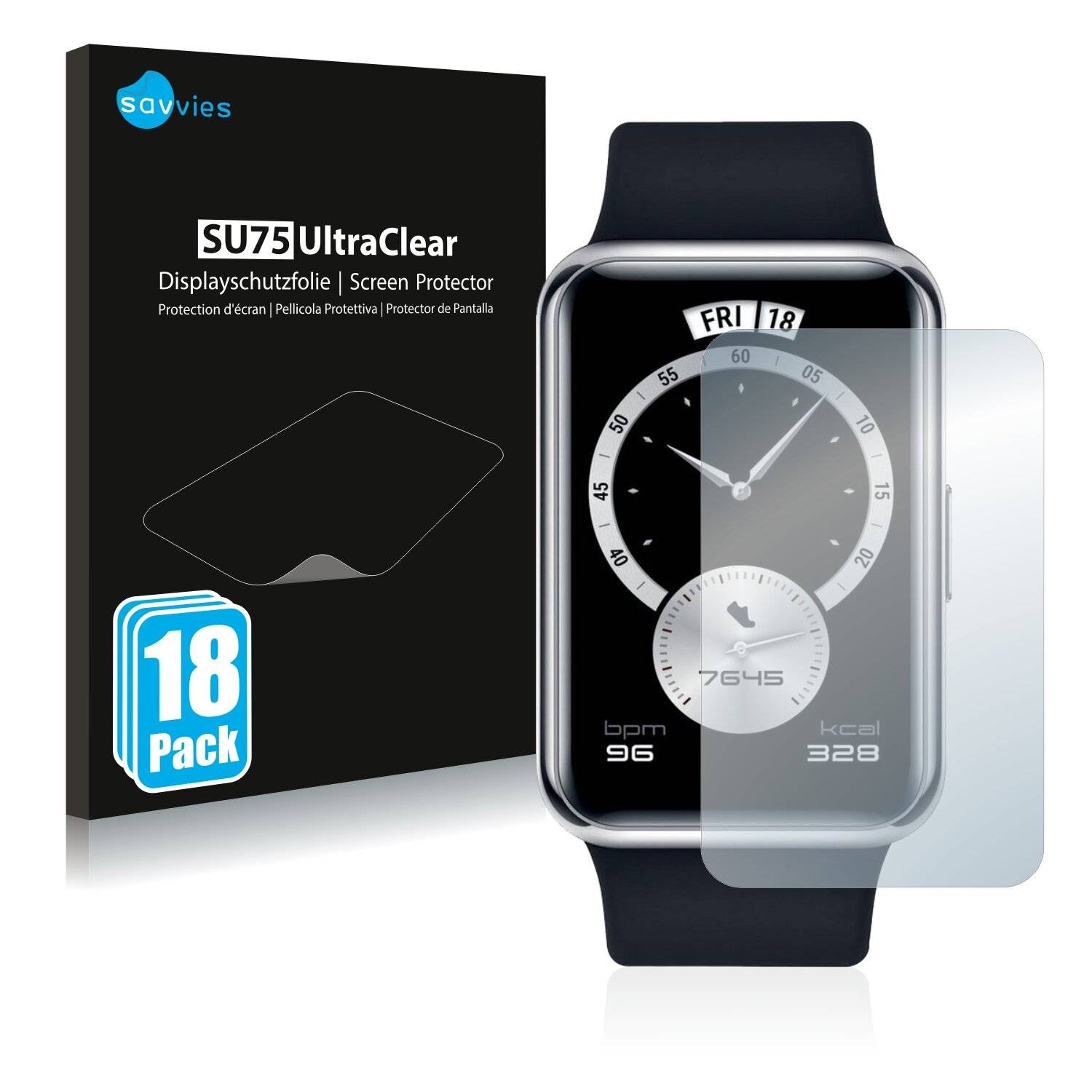 18x Savvies SU75 Displayschutzfolie für Huawei Watch Fit