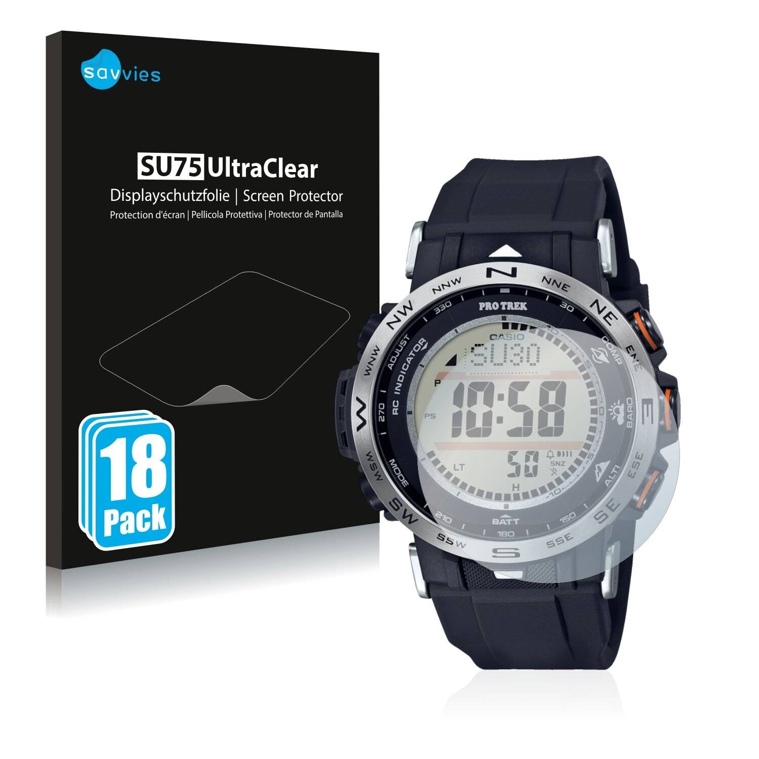 18x Savvies SU75 Displayschutzfolie für Casio Pro Trek
