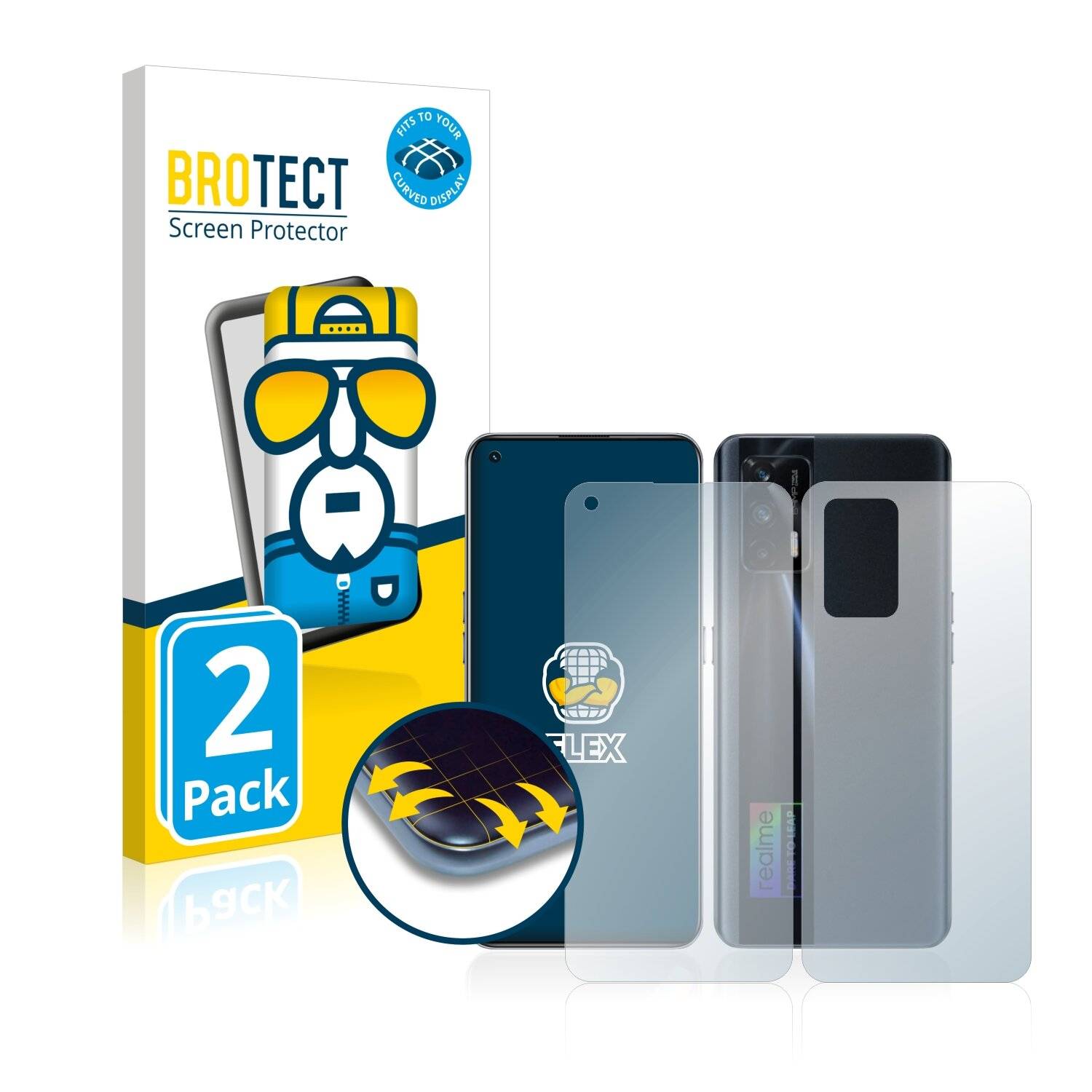 2x BROTECT Flex Full-Cover Displayschutzfolie für Realme X7 Max 5G (Vorder +