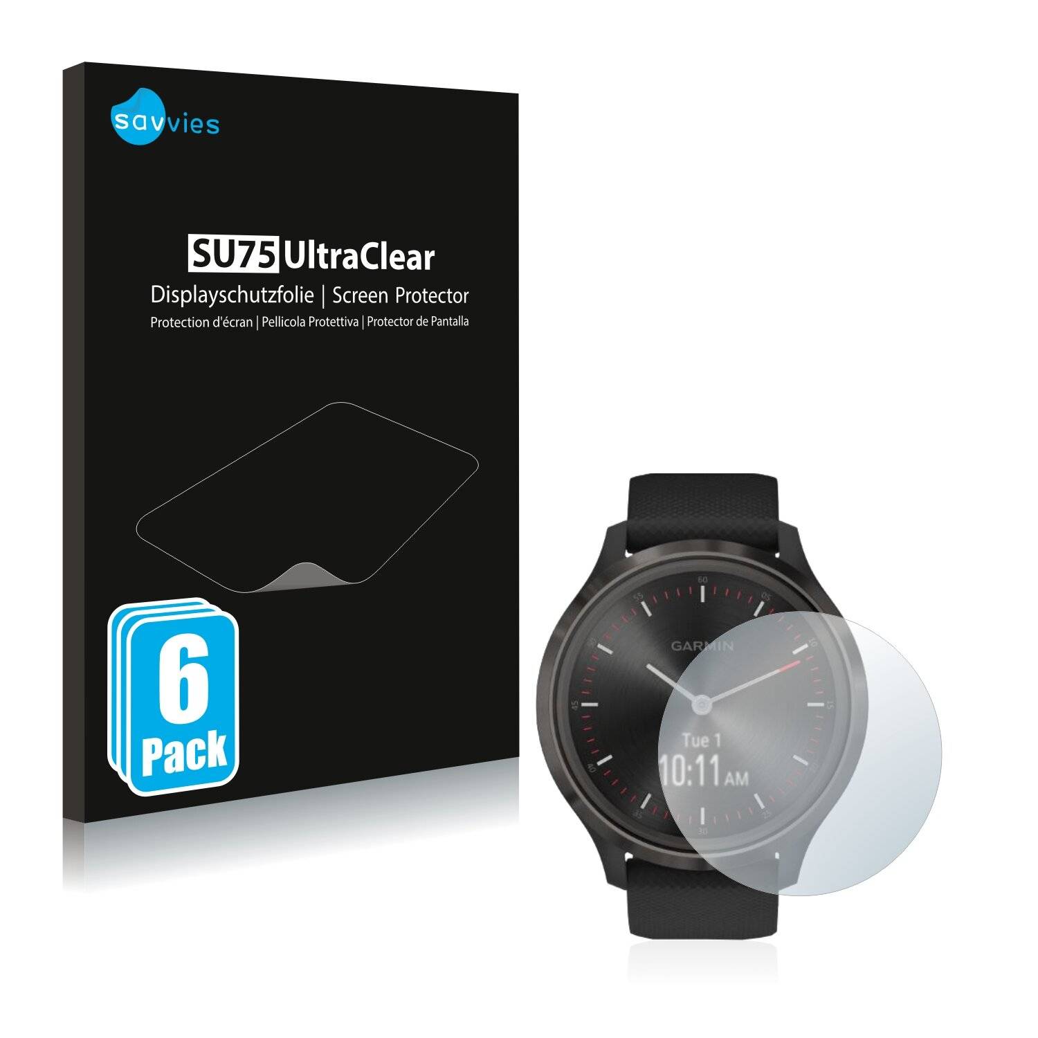 6x Savvies SU75 Displayschutzfolie für Garmin vivomove 3 (44
