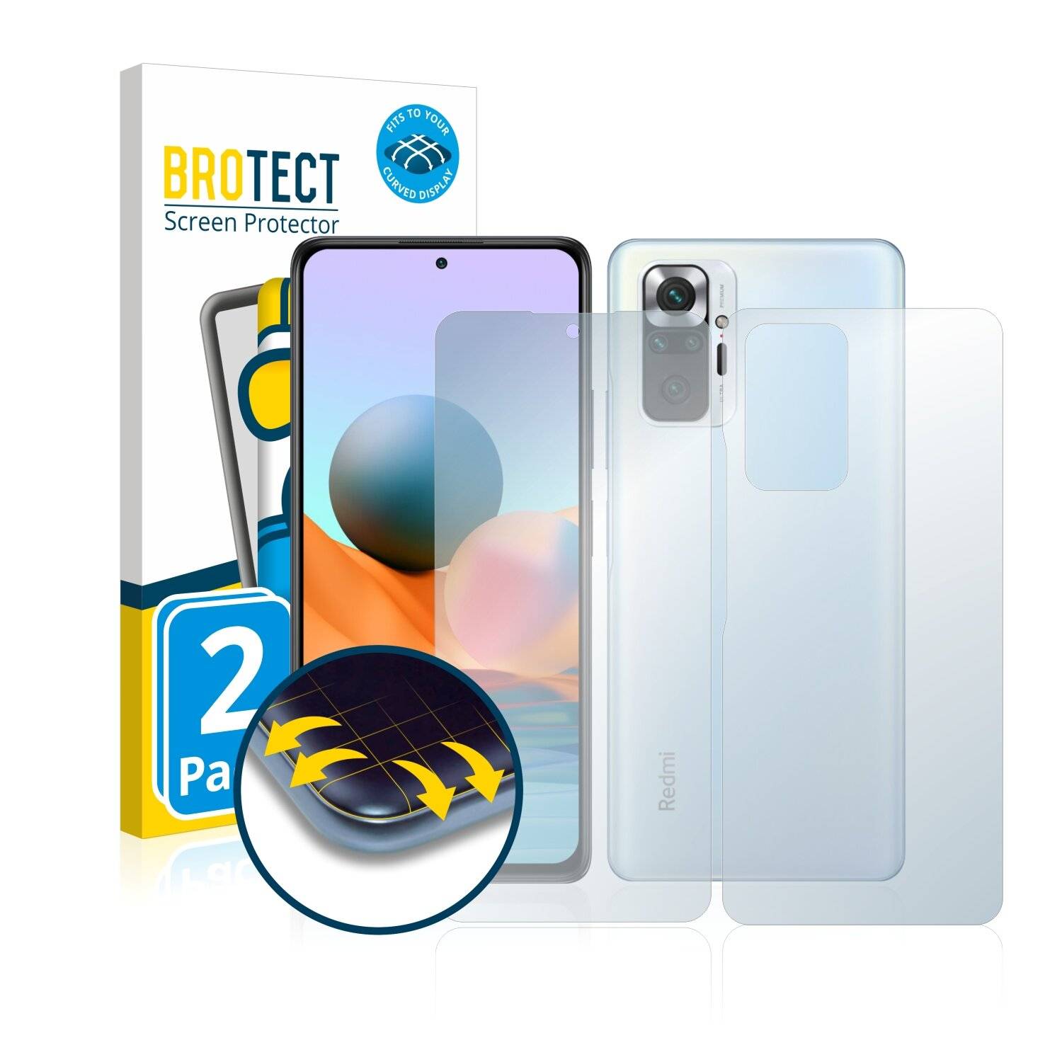 2x BROTECT Flex Matte Full-Cover Displayschutzfolie für Xiaomi Redmi Note 10 (Vorder +