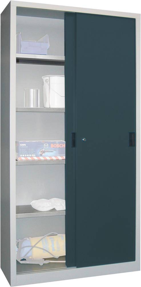 Schiebetürenschrank B1000xT600xH1950 mm 4 Böden verzinkt RAL 7035/7016 - Artikel: 7830354120