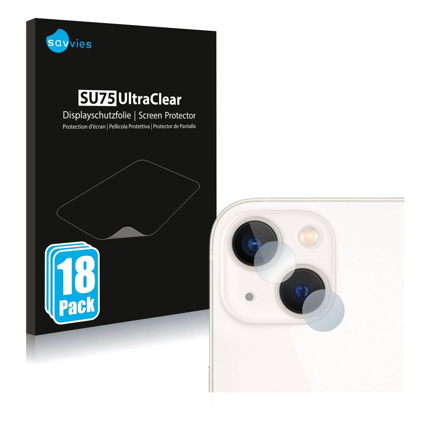 18x Savvies SU75 Displayschutzfolie für Apple iPhone 13 (NUR Kamera)