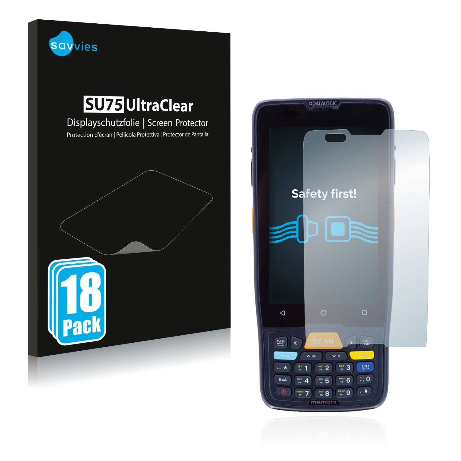 18x Savvies SU75 Displayschutzfolie für Datalogic Memor