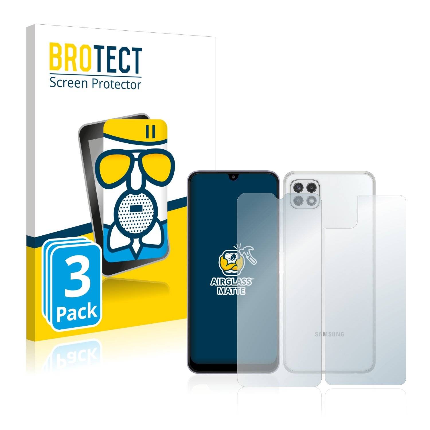3x BROTECT AirGlass Matte Schutzglas Folie für Samsung Galaxy A22 5G (Vorder +