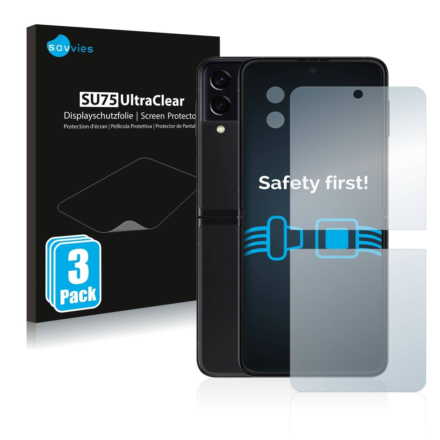 6x Savvies SU75 Displayschutzfolie für Samsung Galaxy Z Flip 3 5G (Vorderseite +