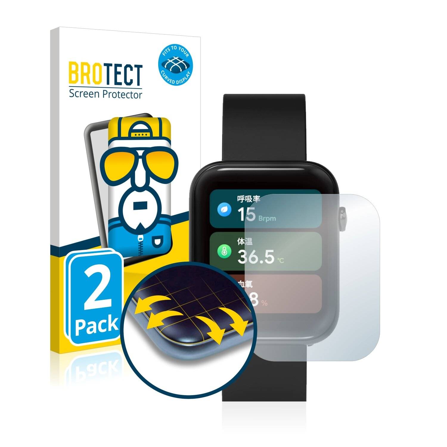 2x BROTECT Flex Full-Cover Displayschutzfolie für Mobvoi Ticwatch