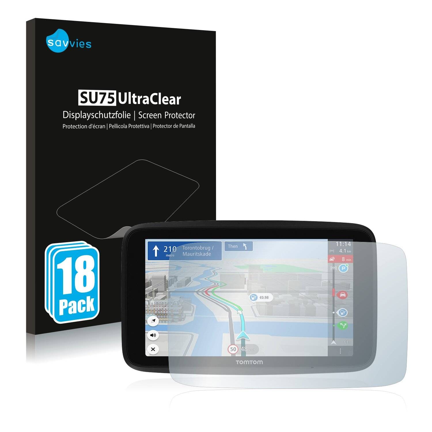 18x Savvies SU75 Displayschutzfolie für TomTom GO Discover