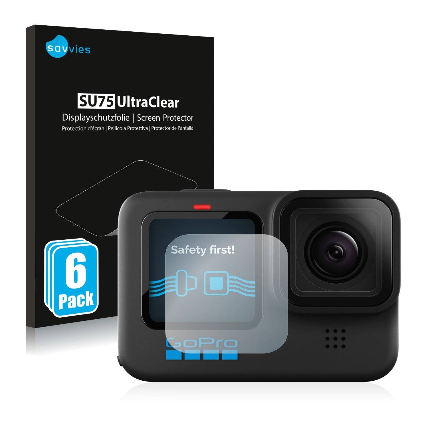 6x Savvies SU75 Displayschutzfolie für GoPro Hero10 Black (Vorderes