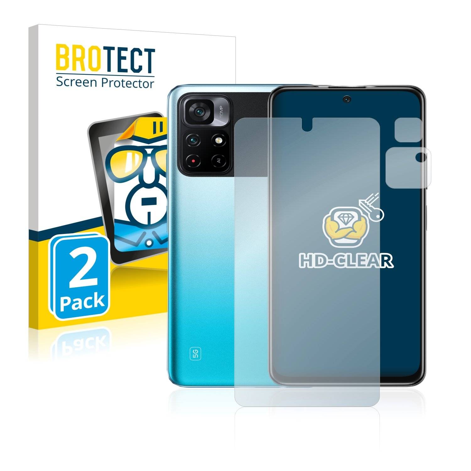 2x BROTECT HD-Clear Displayschutzfolie für Xiaomi Poco M4 Pro 5G (Vorderseite +