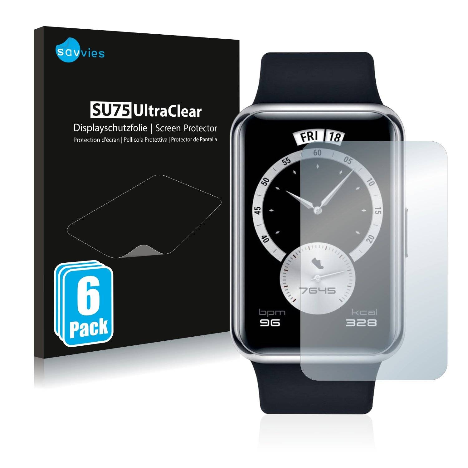 6x Savvies SU75 Displayschutzfolie für Huawei Watch Fit