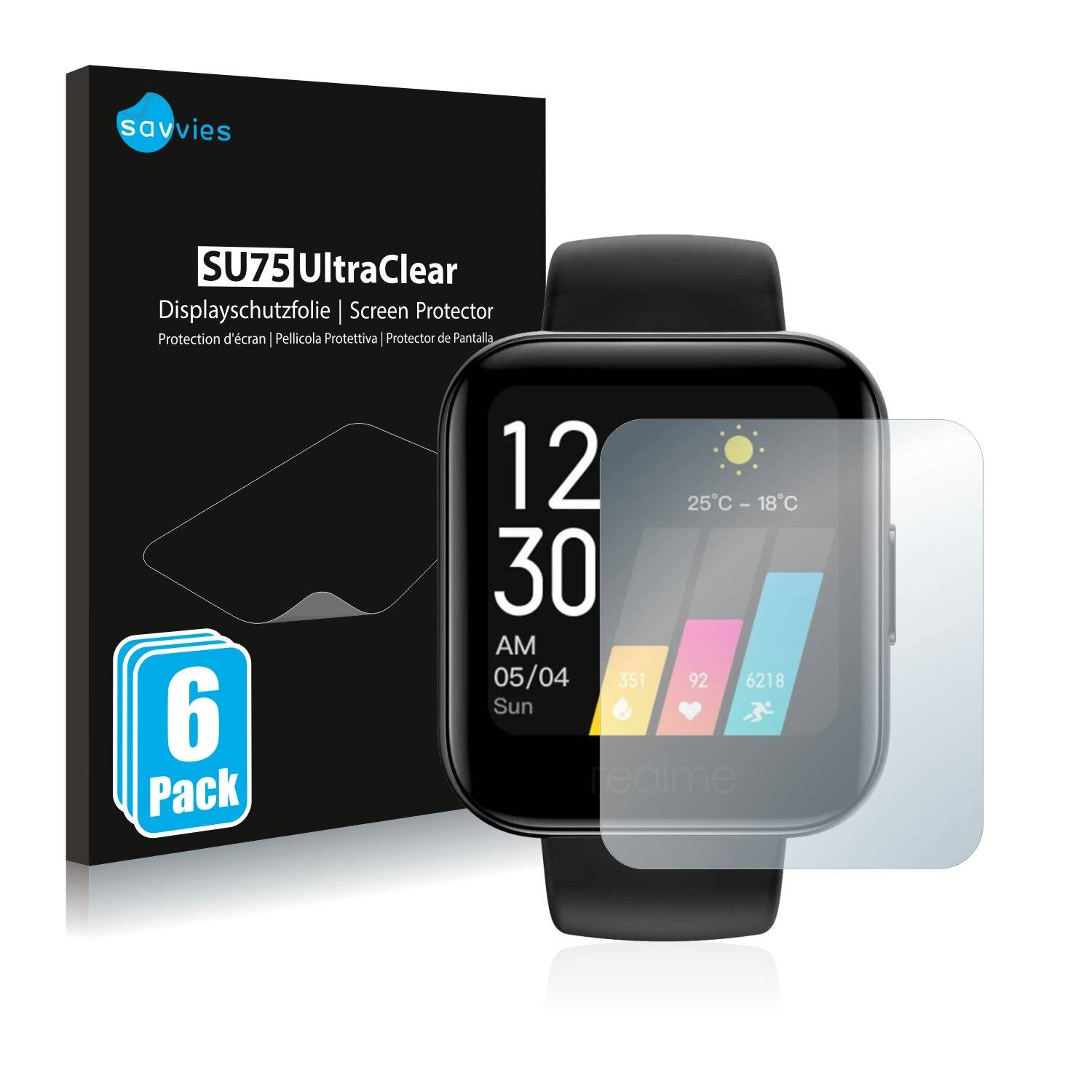 6x Savvies SU75 Displayschutzfolie für Realme Watch 2
