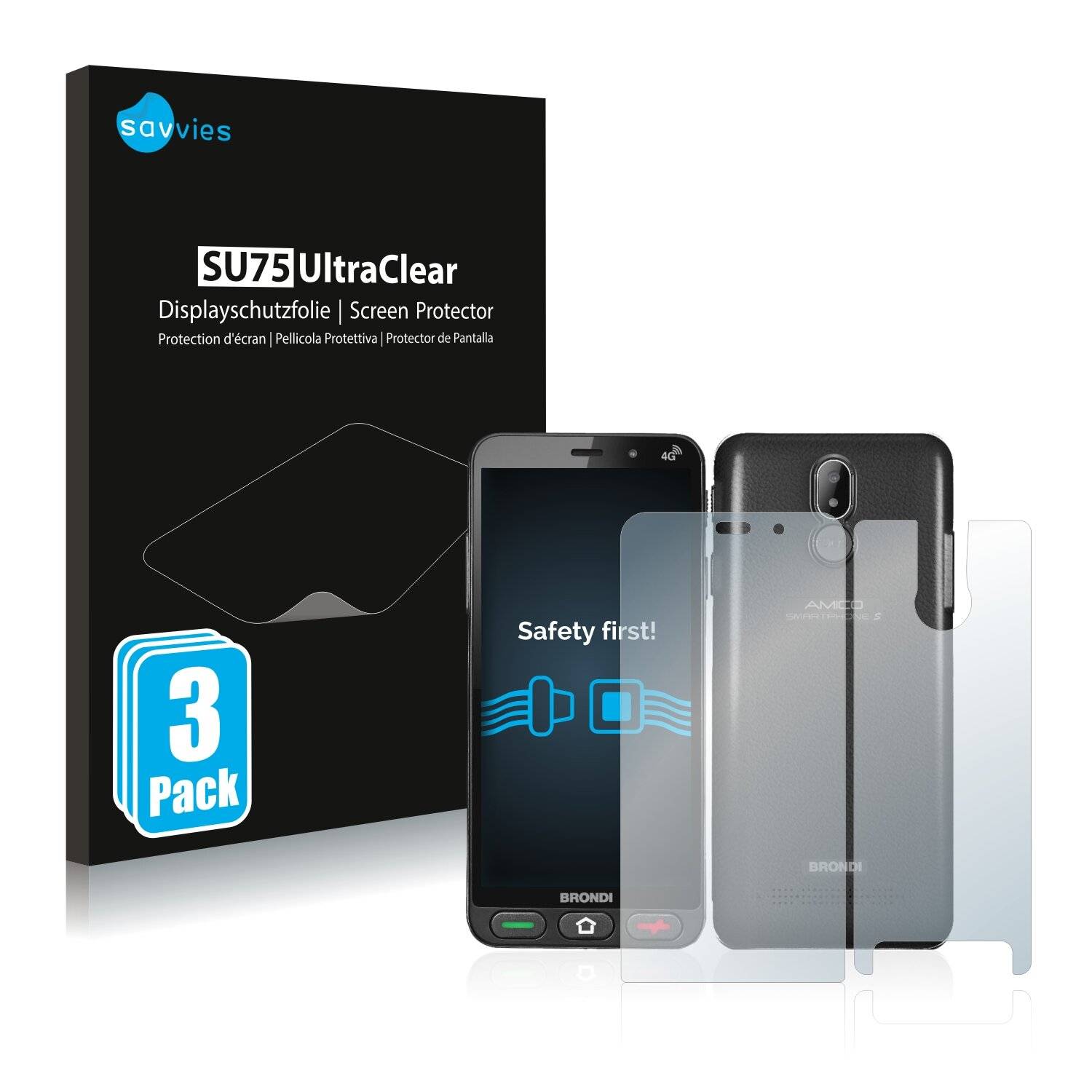 6x Savvies SU75 Displayschutzfolie für Brondi Amico S Nero (Vorder +