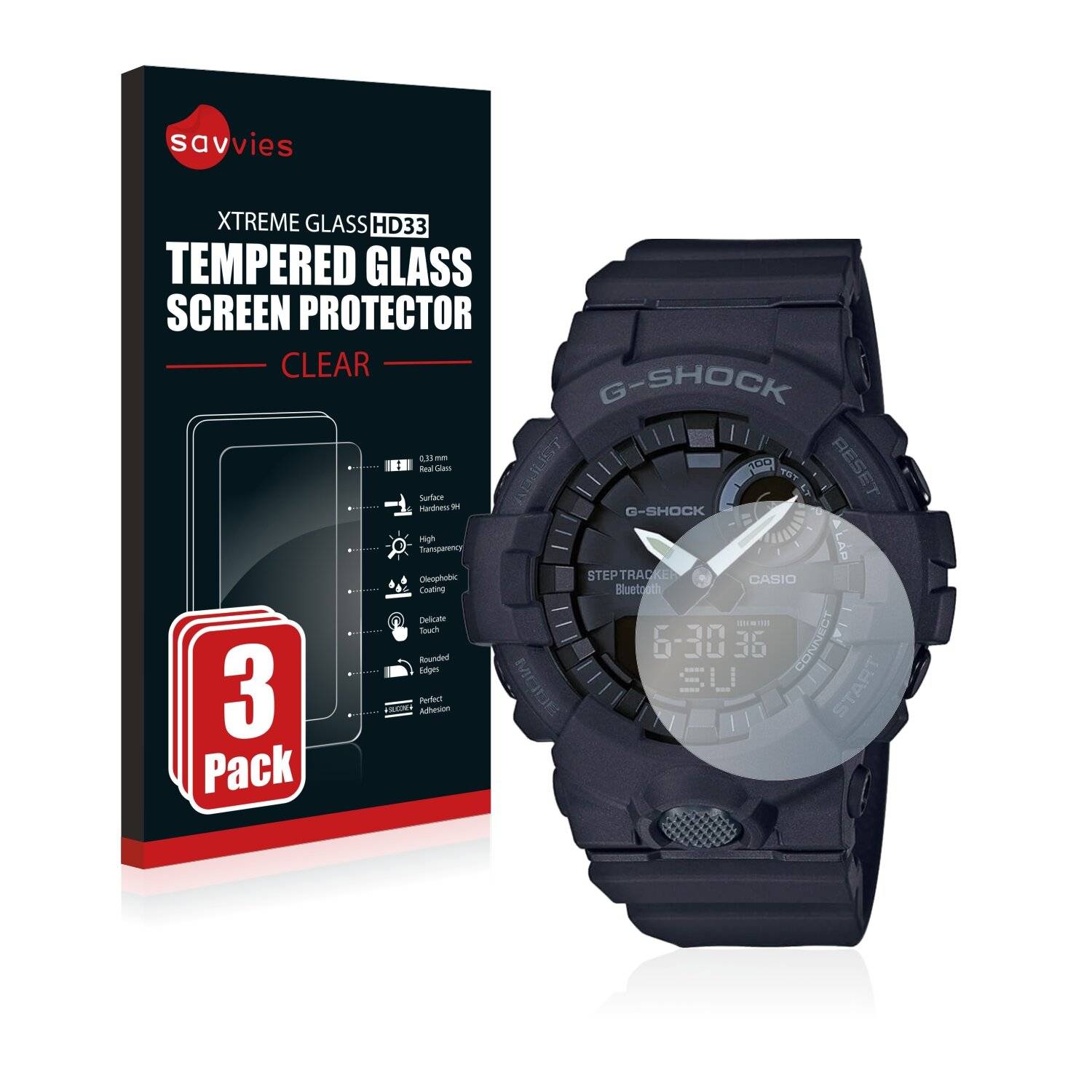 3x Savvies HD33 Clear Schutzglas für Casio G-Shock