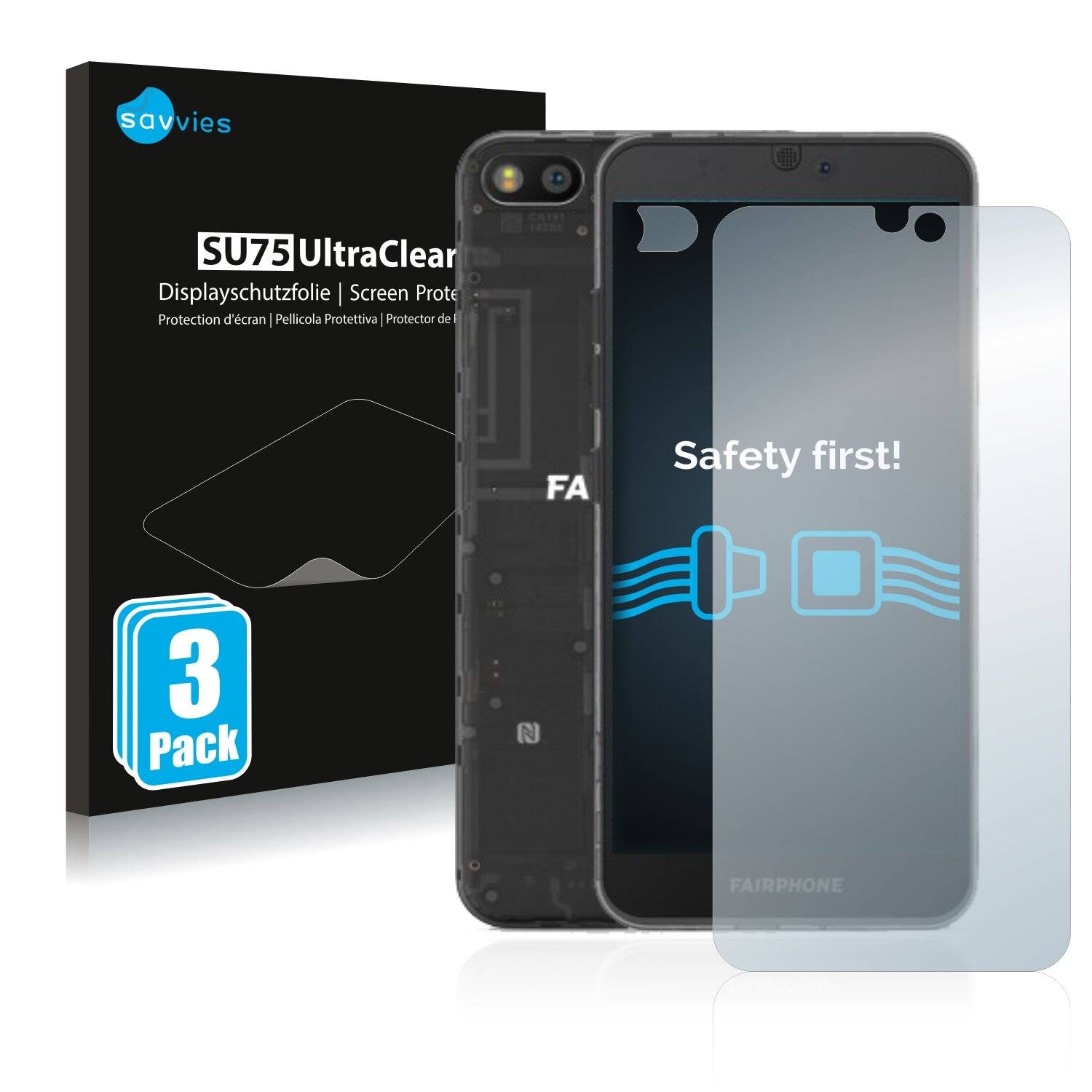 6x Savvies SU75 Displayschutzfolie für Fairphone 3 (Vorderseite +