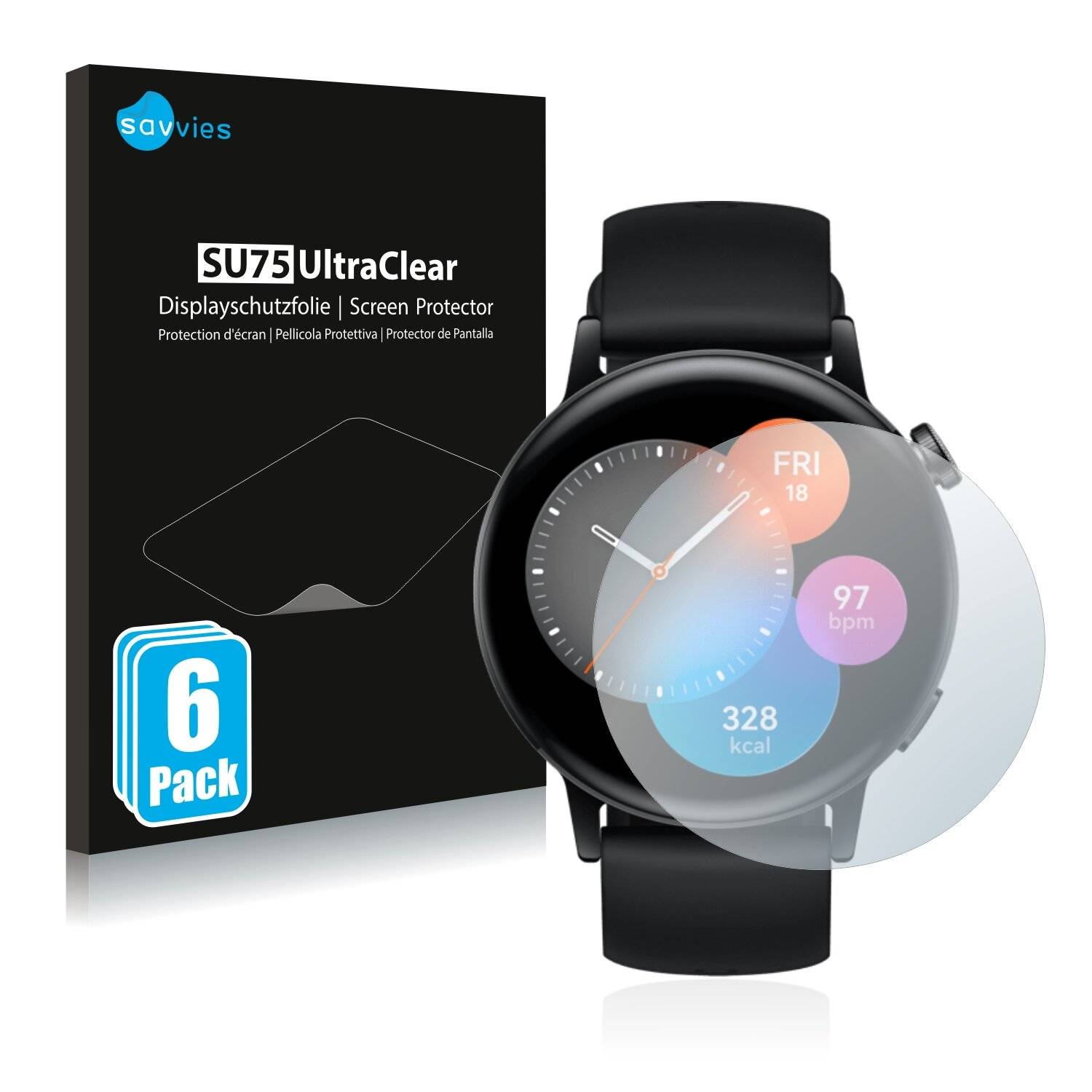 6x Savvies SU75 Displayschutzfolie für Huawei Watch GT 3 (42