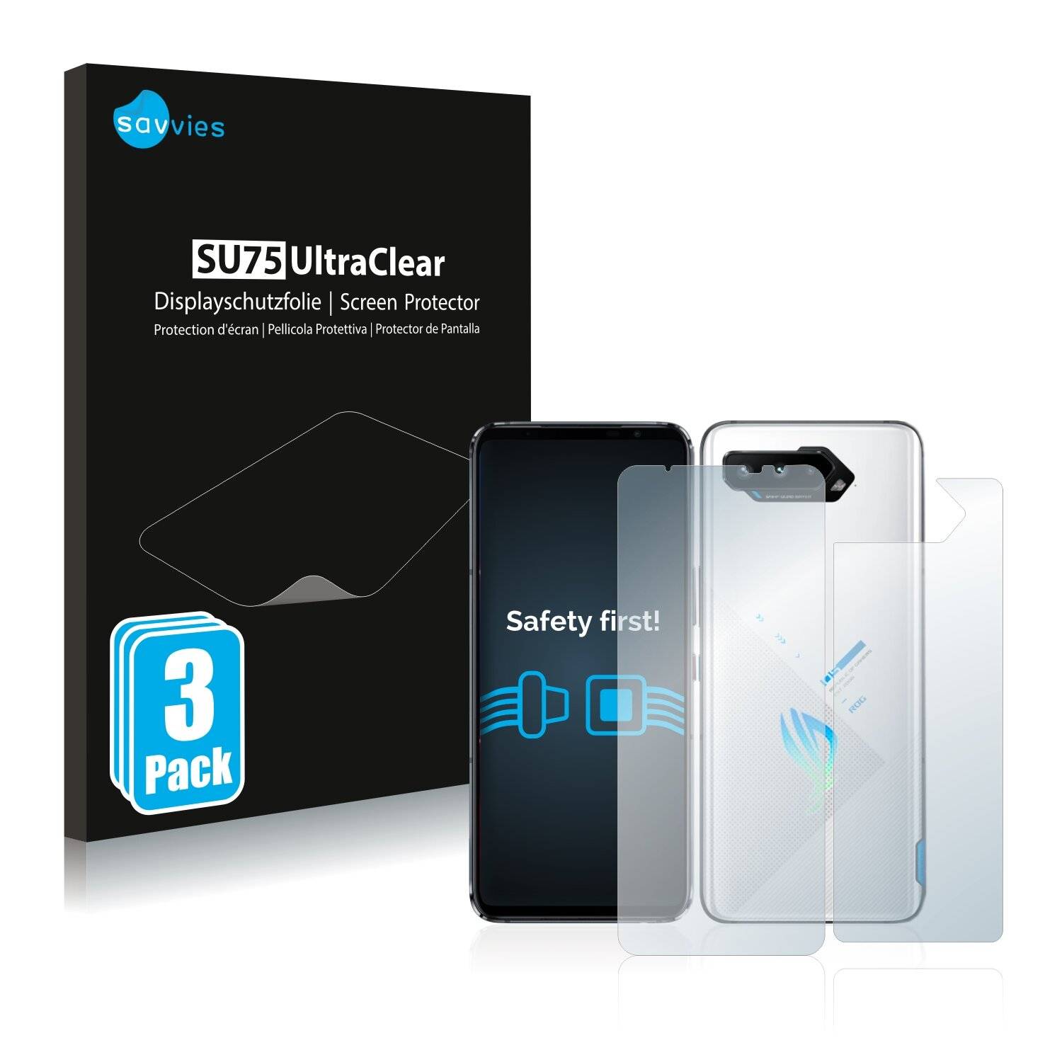 6x Savvies SU75 Displayschutzfolie für Asus ROG Phone 5s (Vorder +