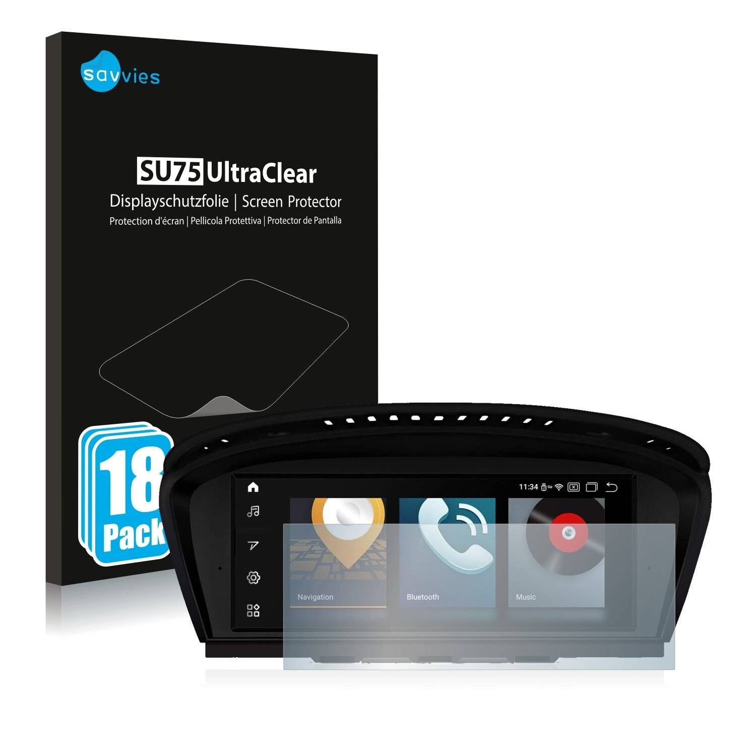 18x Savvies SU75 Displayschutzfolie für BMW 5 E61 2005 Infotainment System