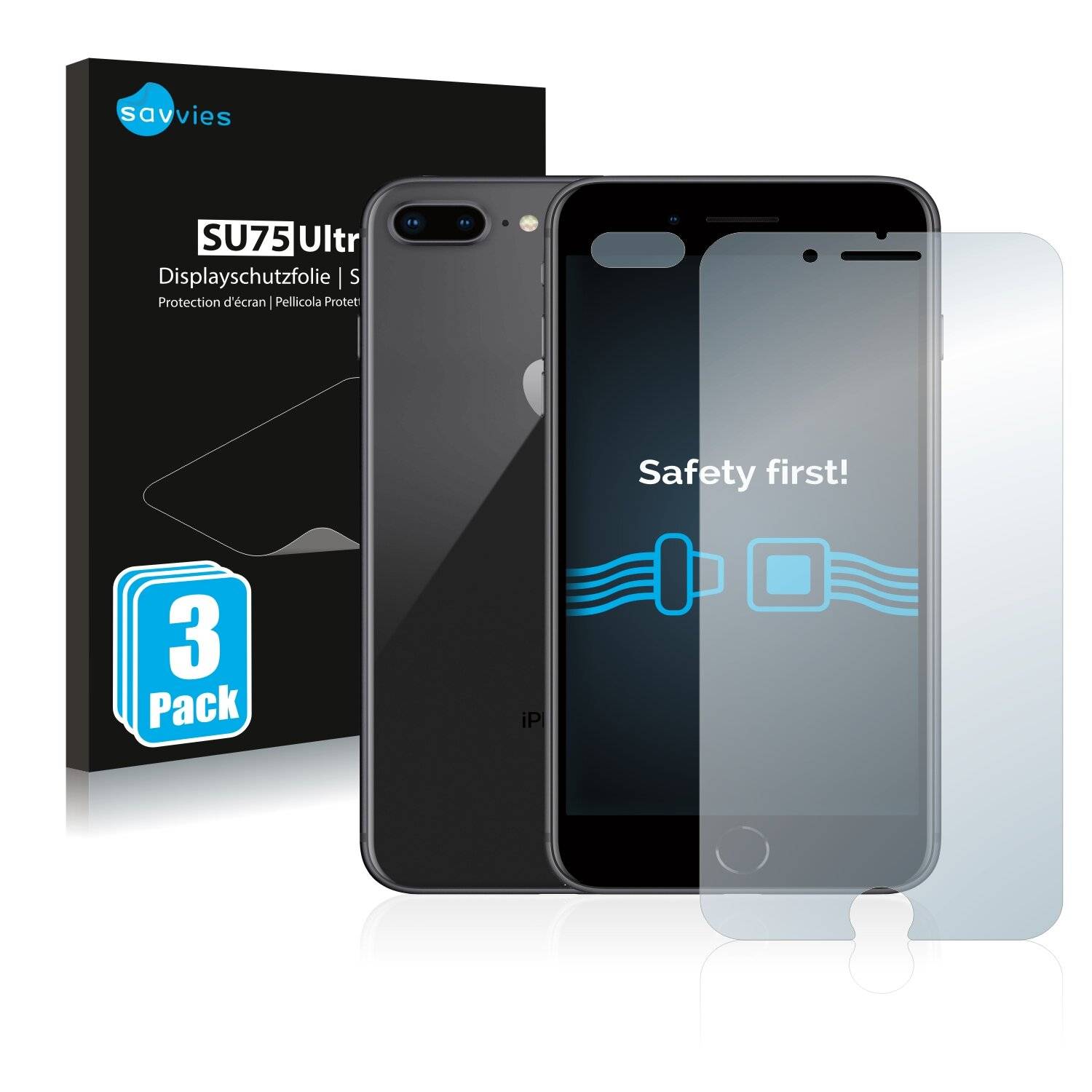 6x Savvies SU75 Displayschutzfolie für Apple iPhone 8 Plus (Vorderseite +