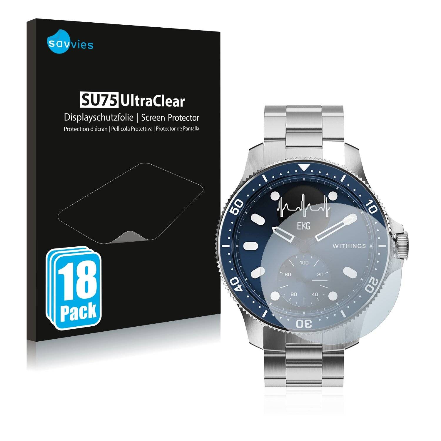 18x Savvies SU75 Displayschutzfolie für Withings ScanWatch Horizon (43