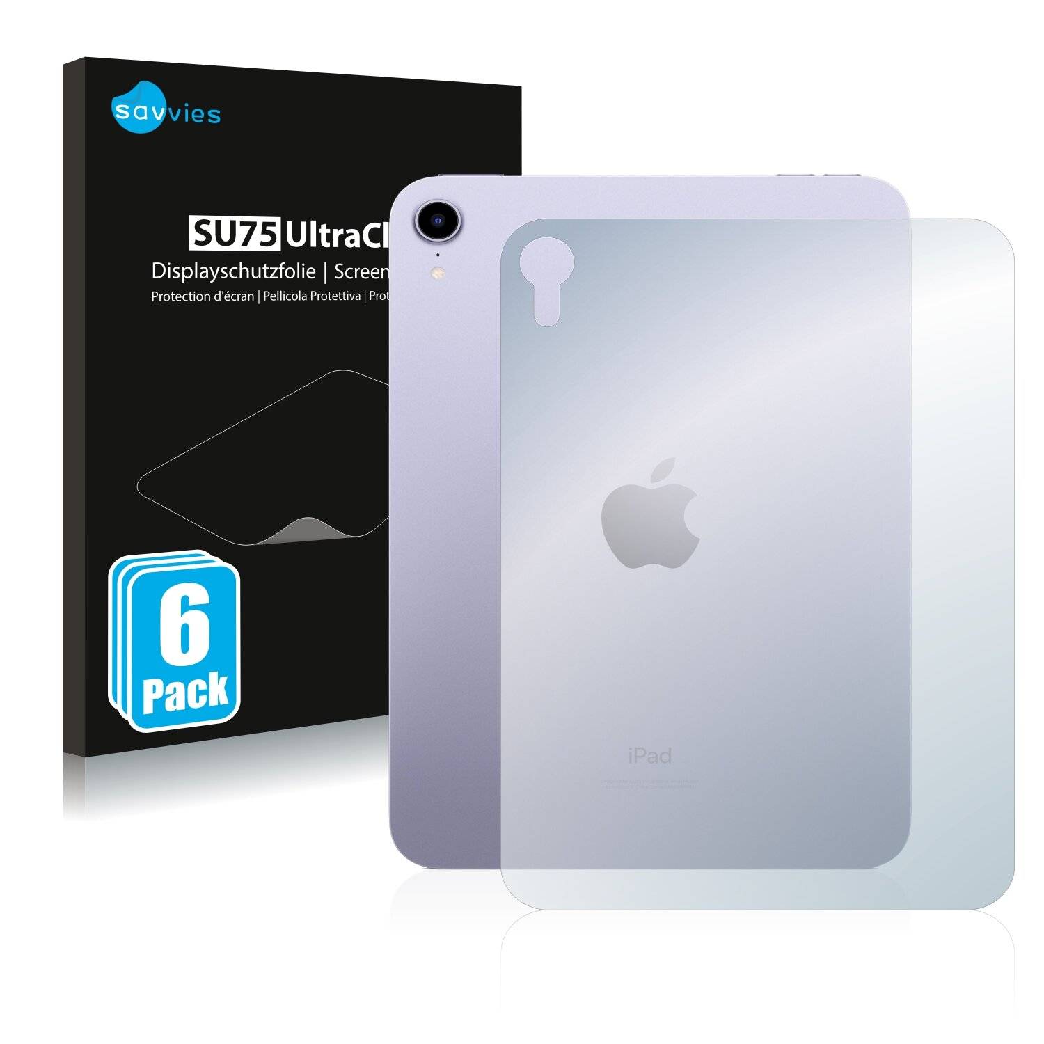6x Savvies SU75 Displayschutzfolie für Apple iPad Mini 6 WiFi 2021 (Rückseite, 6