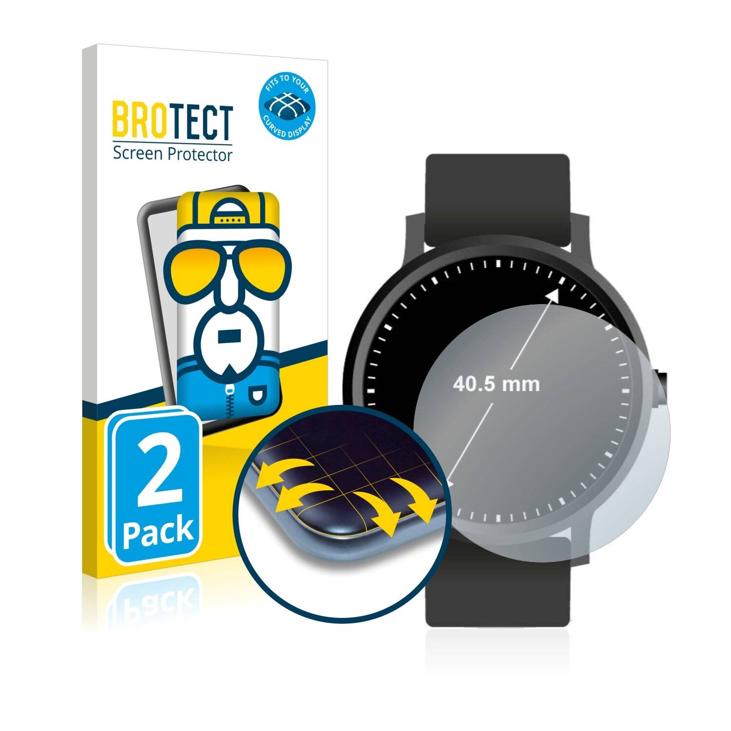 2x BROTECT Flex Full-Cover Displayschutzfolie für Armbanduhren (Kreisrund, Durchmesser: 40.5