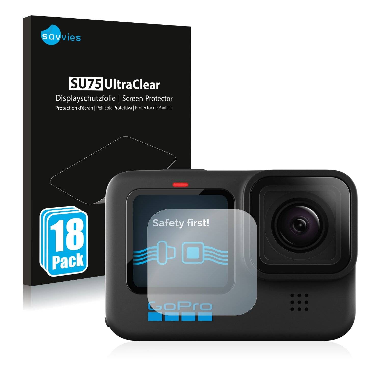 18x Savvies SU75 Displayschutzfolie für GoPro Hero10 Black (Vorderes