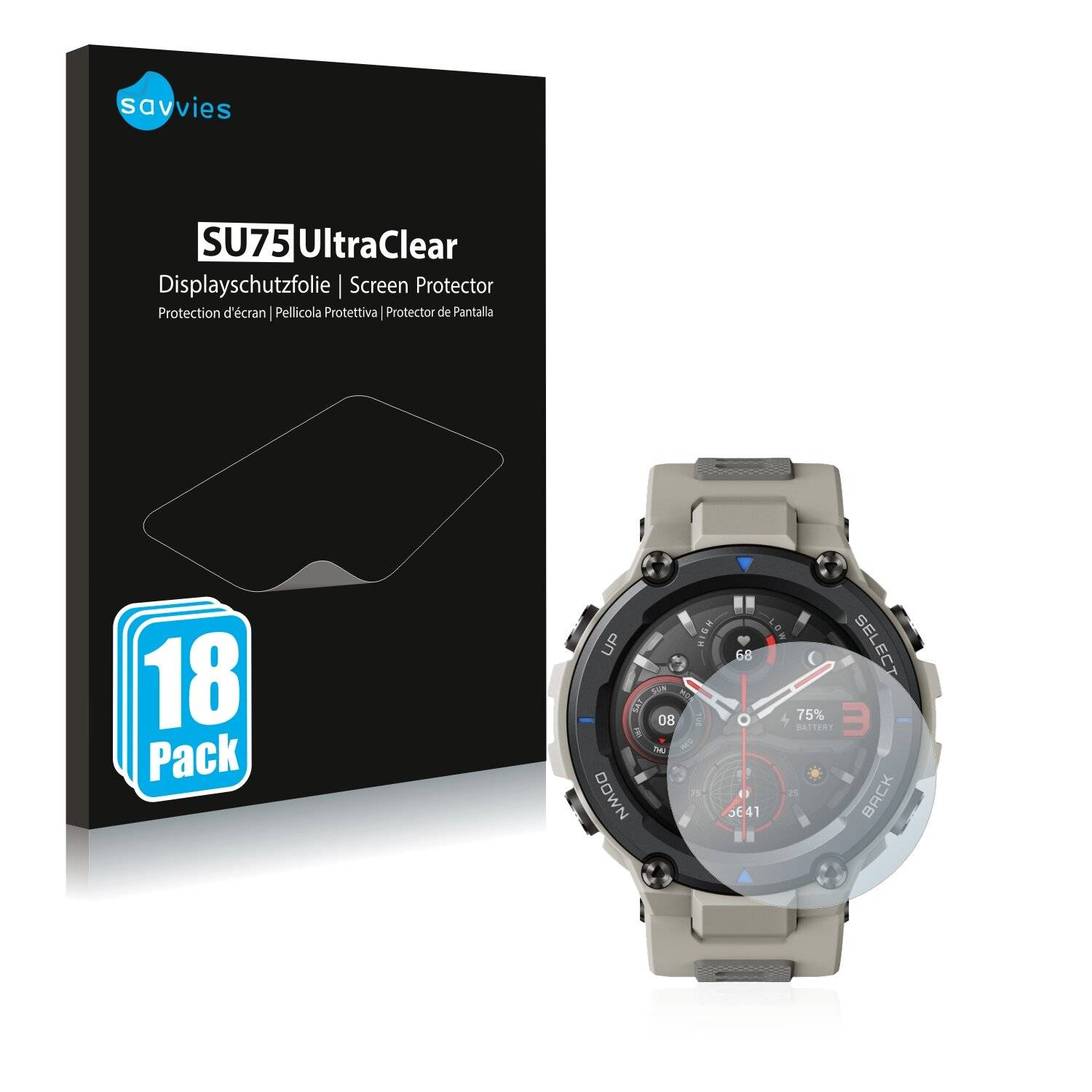 18x Savvies SU75 Displayschutzfolie für Huami Amazfit T-Rex