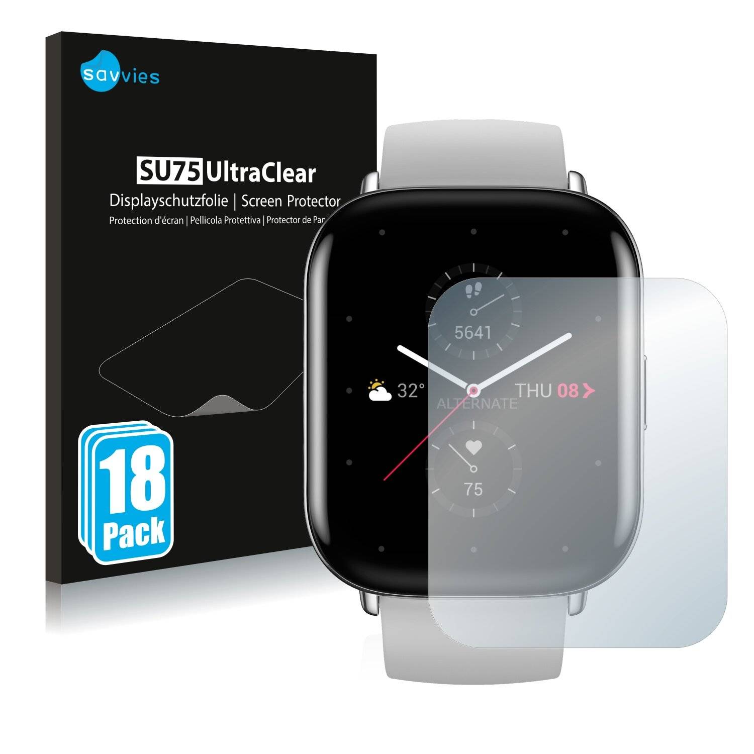 18x Savvies SU75 Displayschutzfolie für Huami Amazfit Zepp E