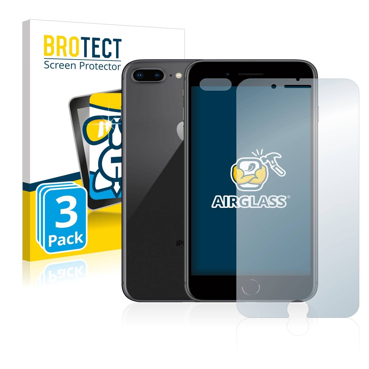 3x BROTECT AirGlass Schutzglas Folie für Apple iPhone 8 Plus (Vorderseite +