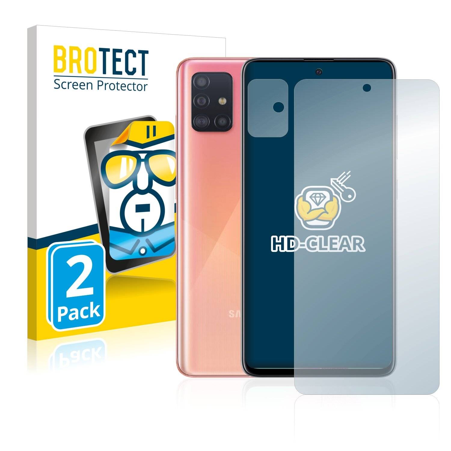 2x BROTECT HD-Clear Displayschutzfolie für Samsung Galaxy A51 (Vorderseite +