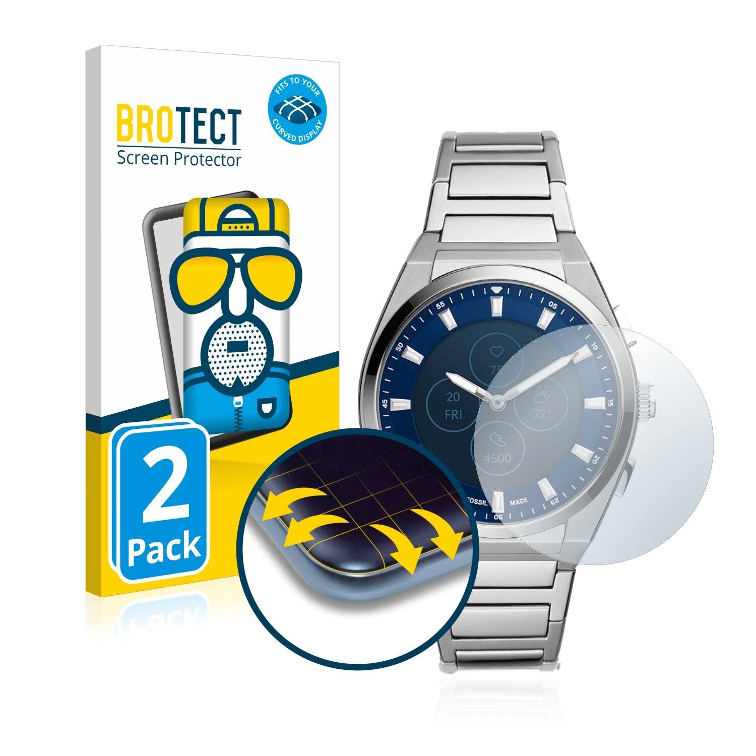 2x BROTECT Flex Matte Full-Cover Displayschutzfolie für Fossil HR