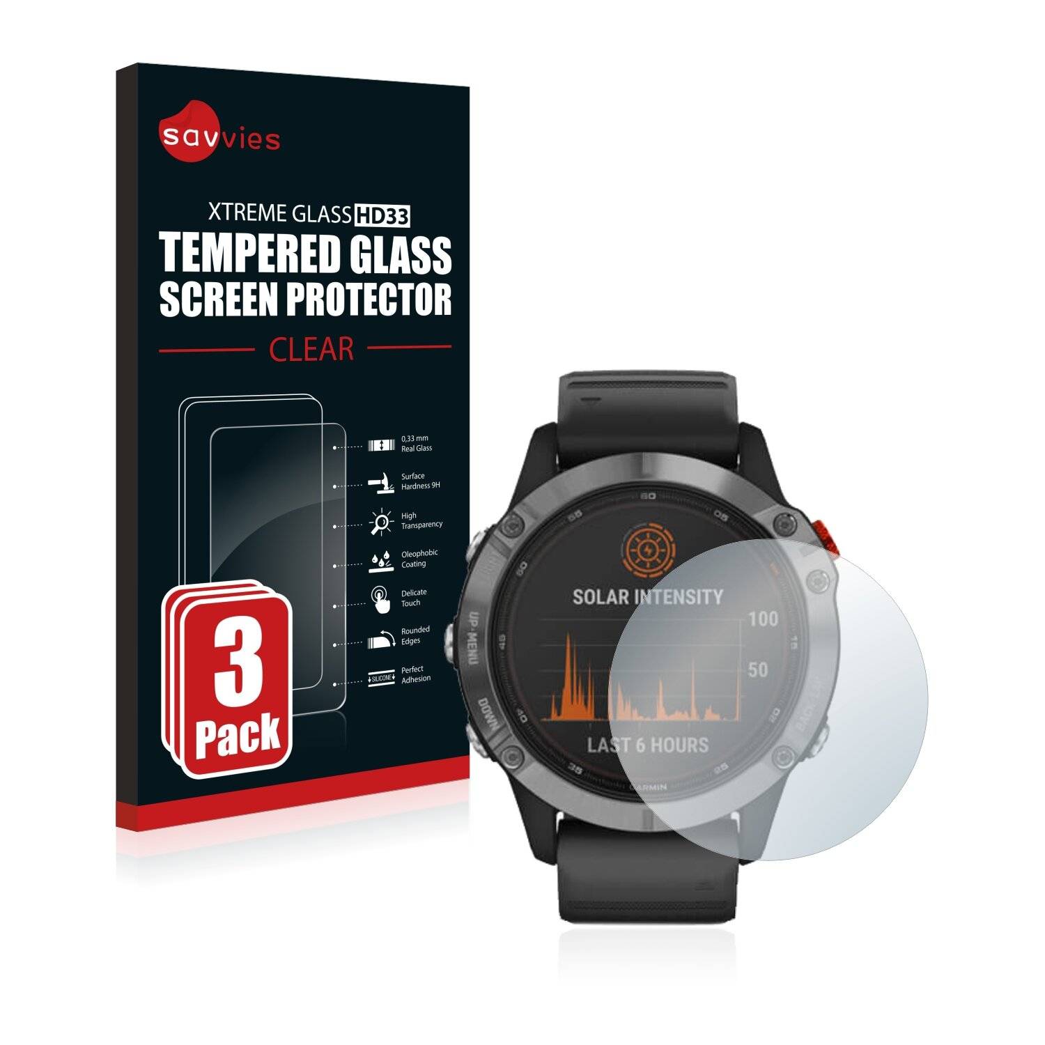 3x Savvies HD33 Clear Schutzglas für Garmin Fenix 6