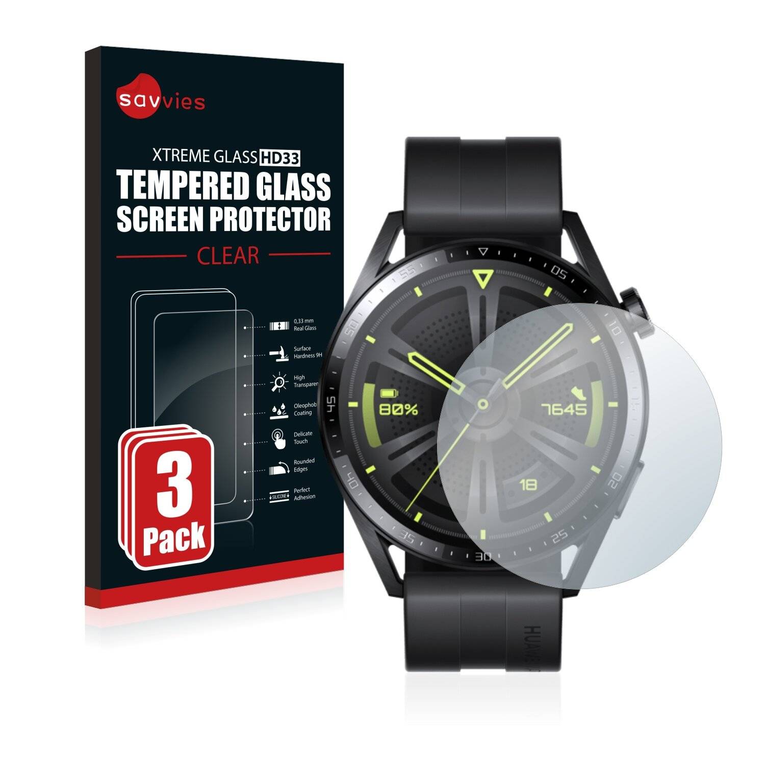 3x Savvies HD33 Clear Schutzglas für Huawei Watch GT 3 (46
