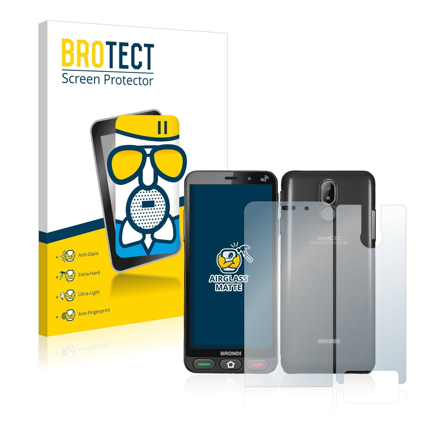 BROTECT AirGlass Matte Schutzglas Folie für Brondi Amico S Nero (Vorder +