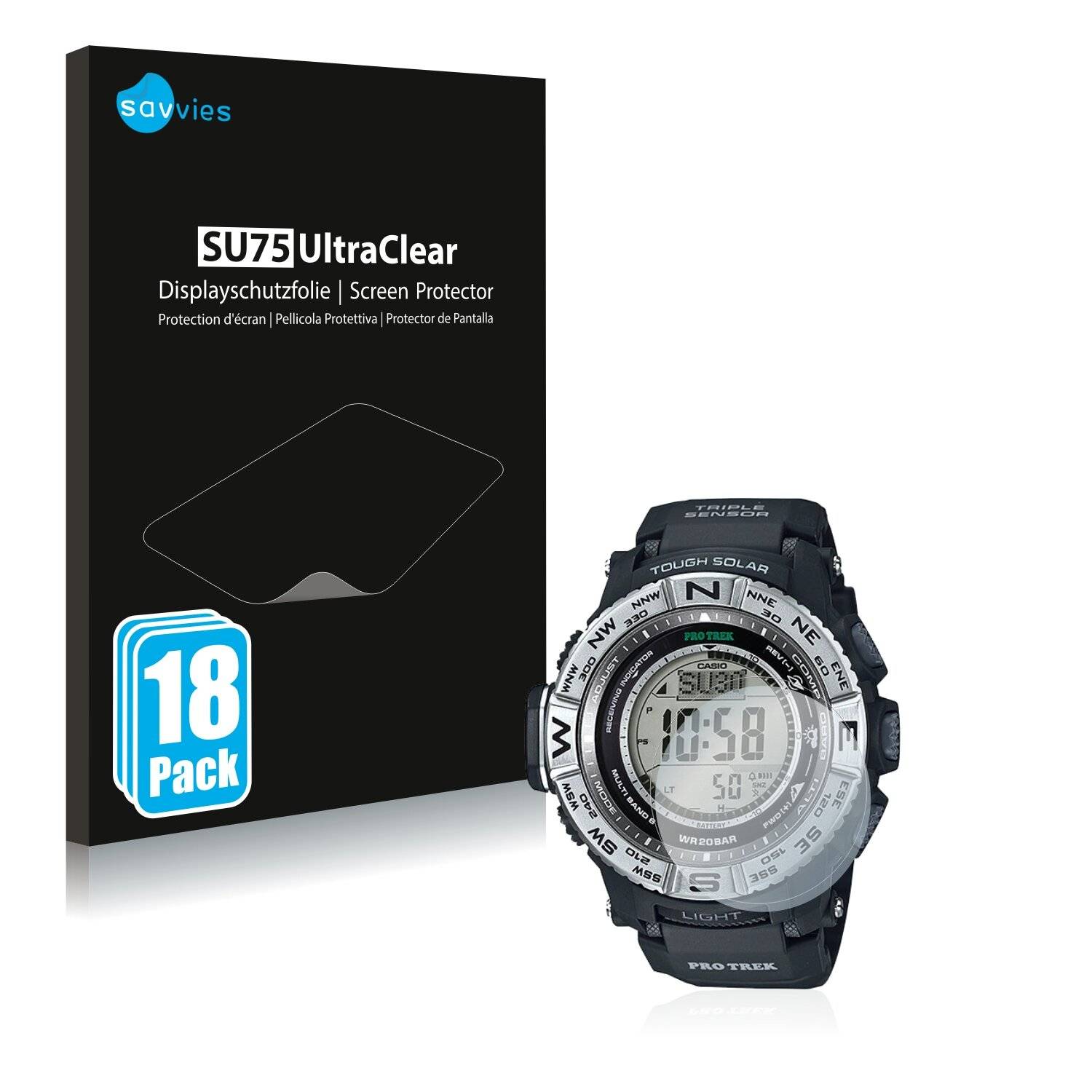 18x Savvies SU75 Displayschutzfolie für Casio Pro Trek