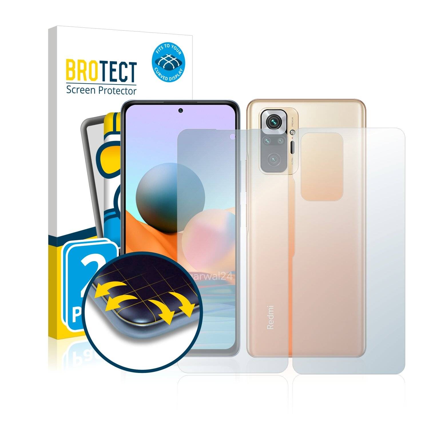 2x BROTECT Flex Full-Cover Displayschutzfolie für Xiaomi Redmi Note 10 Pro Max (Vorder +