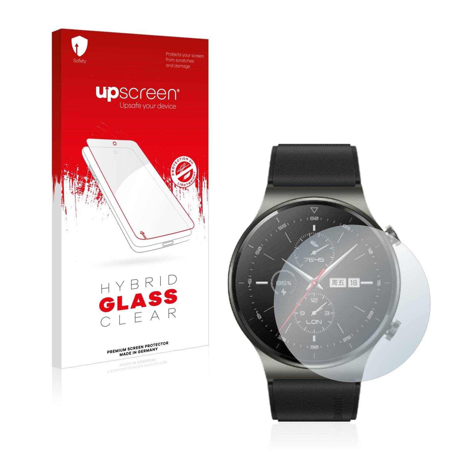 upscreen Hybrid Glass Clear Premium Schutzglas Folie für Huawei Watch GT 2 Pro