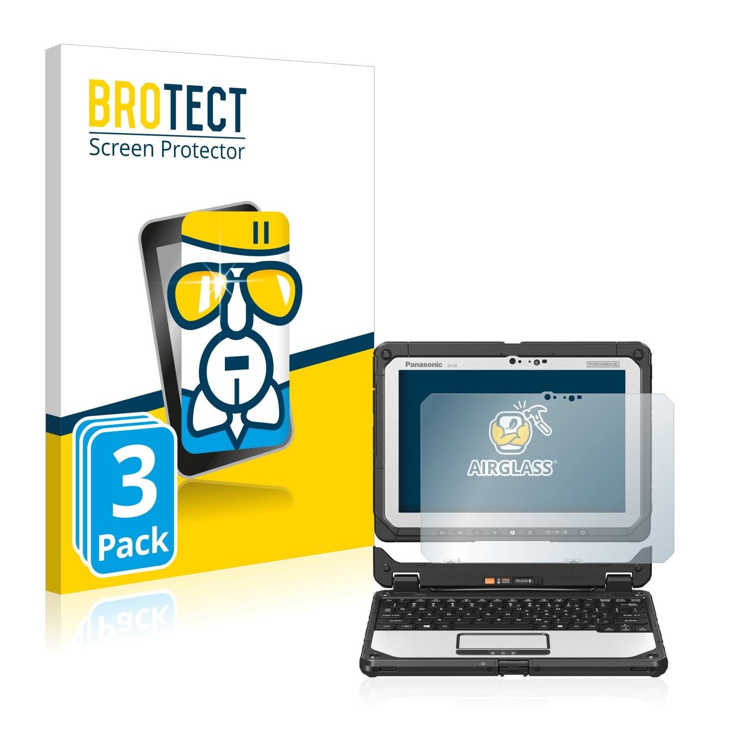 3x BROTECT AirGlass Schutzglas Folie für Panasonic Toughbook 20