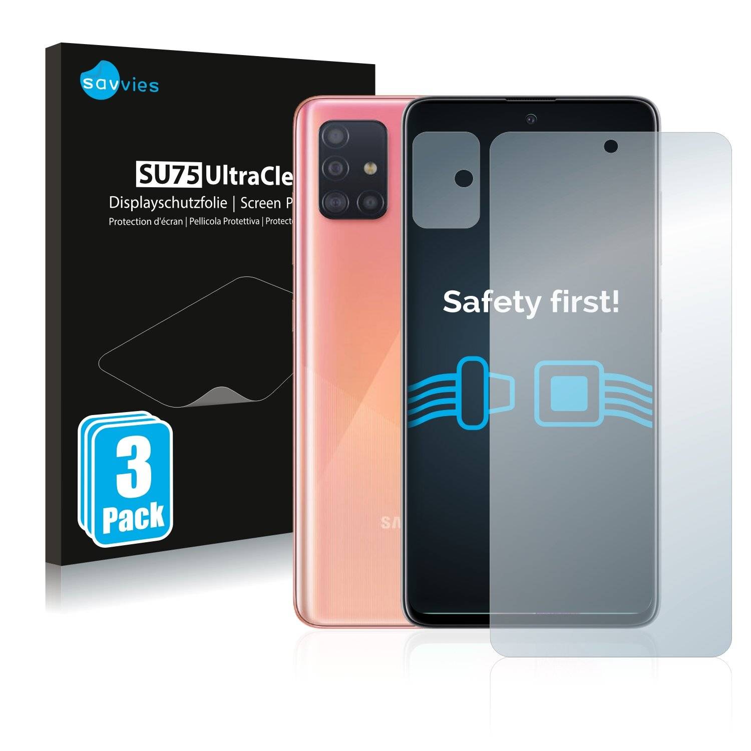 6x Savvies SU75 Displayschutzfolie für Samsung Galaxy A51 (Vorderseite +